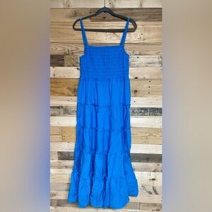 Zenana Outfitters size Large Bright Blue Smocked Tiered Maxi Lightweight Dress